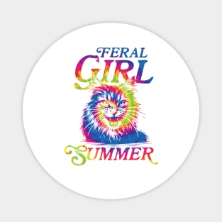 feral girl summer funny Cat tie dye Magnet